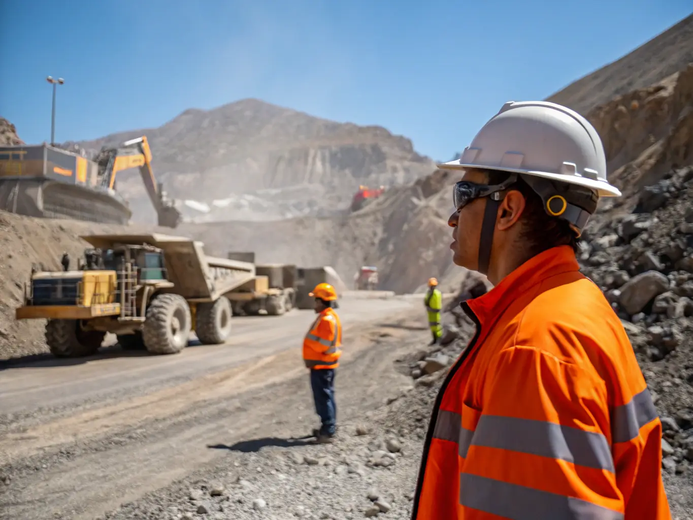 A team of mining engineers and technicians working on a mining site in Congo, highlighting ELEPHANT SARL's mining subcontracting services.