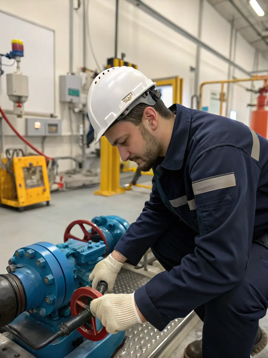A close-up shot of SOFSERVICE SARL engineers performing maintenance on industrial equipment, highlighting their technical expertise and precision.